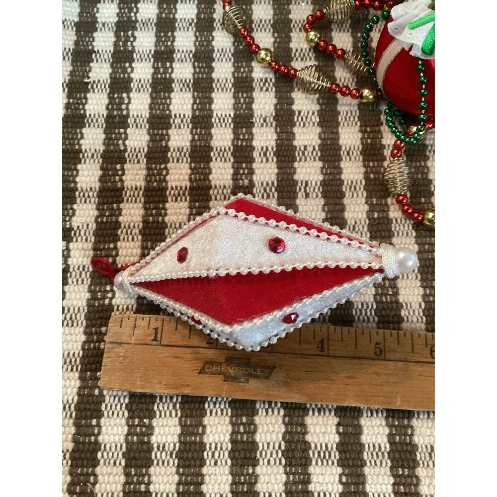 Satin & Lace Handmade Ball Christmas Tree Ornaments & Felt Diamond Shaped Decor